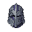single helmet centered, asymmetrical iron helmet with layered plates and narrow visor, subtle indigo accents, cold gray palette