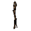 dark fantasy roguelite, single object centered, short wooden wand made from rough dried branch with organic bark texture and tiny dim crystal embedded at the tip, asymmetrical silhouette, common apprentice magic tool, worn handcrafted appearance, tactile 