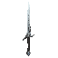 dark fantasy roguelite, single object centered, elegant elven sword with slender straight blade and pale silver engravings flowing like roots, asymmetrical refined silhouette, rare mystical weapon, dark wood grip with faint blue crystal set into the pomme