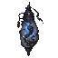 dark fantasy roguelite, single object centered, unstable elemental essence suspended inside translucent ritual container, swirling energy blending cold blue flame, ash particles, and pale lightning streaks, asymmetrical mystical silhouette, rare arcane co