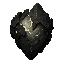 dark fantasy roguelite, single object centered, dense stone core with rough black rock shell cracked open to reveal faint glowing mineral veins, asymmetrical heavy silhouette, elemental crafting trophy, tactile gritty surface with ritual fracture lines, o