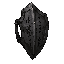 dark fantasy roguelite, single object centered, common small shield forged from dented cold iron plates with narrow central ridge, asymmetrical semi-isometric front view silhouette, worn leather grip and crude umbral engravings, gritty tower ascent aesthe