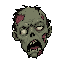 green grey zombie face, torn skin, one cloudy eye, hanging jaw, not a skull, not a skeleton, not a generic demon