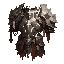 dark fantasy roguelite, single object centered, legendary heavy armor forged from dark iron and pale silver plates, massive asymmetrical chestpiece with ritual oath seals and layered engraved steel, crimson cloth fragments hanging from the waist, subtle p
