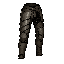dark fantasy roguelite, single object centered, uncommon narrow plated leggings built for cramped corridors, asymmetrical semi-isometric front view silhouette, layered iron thigh guards over worn leather and chainmail sections, gritty ascent aesthetic, sc