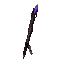 dark fantasy roguelite, single object centered, rare ritual wand resembling an occult writing instrument, slender dark wood shaft engraved with spiral glyphs and ink-like cracks, asymmetrical silhouette, small distorted purple crystal at the tip leaking f