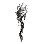 dark fantasy roguelite, single object centered, legendary star cipher wand carved from black fossilized wood and pale celestial metal, asymmetrical elegant silhouette, fractured cold light crystal at the tip emitting drifting star dust and subtle geometri