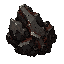 dark fantasy roguelite, single object centered, jagged iron ore cluster with dark metallic veins and dried red oxidation, brutal survival resource, chipped rocky texture, heavy asymmetrical silhouette, industrial-feudal feel, subtle ritual scratches, comm