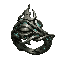 dark fantasy roguelite, single object centered, epic ritual ring forged from twisted muted silver bands with closed-eye motif at the center, asymmetrical mystical silhouette, teal fracture glow leaking subtly from hidden seams, tactile aged metal textures