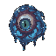dark fantasy roguelite, single object centered, detached slime eye suspended in translucent blue membrane, unsettling glossy organic texture, faint internal glow, asymmetrical circular silhouette with dripping residue, eerie monster trophy, wet tactile ap