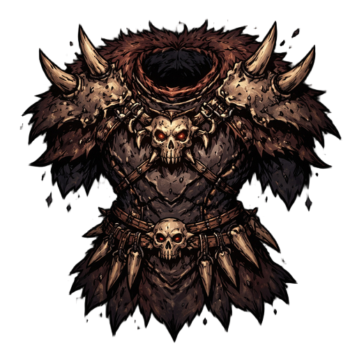 thick behemoth hide armor, rugged stitched plates, primal beast energy, dark fantasy roguelike icon, centered, heavy silhouette. object only, no character.
