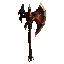 dark fantasy roguelite, single object centered, epic volcanic battle axe with massive black steel head cracked by molten ember glow, asymmetrical brutal silhouette, mithril edge fragments and scorched leather haft, subtle lava stone inclusions and fang mo