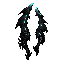 dark fantasy roguelite, single object centered, epic twin shadow claws forged from black abyssal steel with mithril edge fragments, asymmetrical predatory silhouette, cyan glow leaking from deep fractures along the blades, clawed monster-bone grips and ri