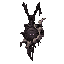 dark fantasy roguelite, single object centered, corrupted ritual amulet made of dark iron and cracked bone, hanging from worn cloth bindings, faint distorted purple glow leaking from engraved eye motif, asymmetrical cursed silhouette, uncommon occult trop