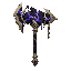 dark fantasy roguelite, single object centered, legendary threshold hammer with impossible black stone head suspended between fractured pale gold frames, asymmetrical metaphysical silhouette, deep indigo energy leaking from cracks in the core, ritual engr