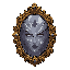 ornate mirror frame with cracked face inside, silver glass shards, not a skull, not a skeleton, not a generic demon