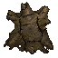 dark fantasy roguelite, single object centered, thick patch of troll hide with rough stitched flesh texture, mossy discoloration and brutal scars across the surface, asymmetrical torn silhouette, heavy regenerative creature material, tactile leathery deca