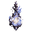 dark fantasy roguelite, single object centered, legendary elemental essence contained inside impossible organic glass vessel, swirling fusion of pale lightning, cold flame, floating ash, and crystalline vapor orbiting a radiant core, asymmetrical transcen