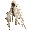 dark fantasy roguelite, single object centered, legendary hooded mantle woven from pale ritual cloth and fragmented solid light, asymmetrical flowing silhouette, glowing fractures running through the fabric like broken glass, subtle pale gold embroidery a