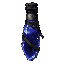 dark fantasy roguelite, single object centered, ritual glass vial containing unstable deep indigo liquid with faint pale blue glow, sealed with cracked leather straps and dark wax, subtle eye motif engraved into the bottle neck, alchemical stimulant aesth