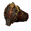 dark fantasy roguelite, single object centered, legendary signet ring forged from cursed gold and engraved steel, asymmetrical silhouette with large ritual seal and crimson rune glow inside carved fractures, bureaucratic cult aesthetic with oppressive aut