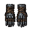 single gloves centered, fingered gloves with iron knuckle plates and worn leather wraps, asymmetrical silhouette, cold gray palette
