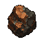 dark fantasy roguelite, single object centered, rough asymmetrical chunk of copper ore with oxidized bronze veins, cracked black stone fused with dull orange metal, worn mining resource, tactile rocky surface, survival aesthetic, low-tier crafting materia
