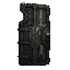 dark fantasy roguelite, single object centered, rare rectangular tower shield reinforced with thick contrafort steel bands, asymmetrical semi-isometric front view silhouette, layered cold iron plates and faded defensive sigils, gritty structural ascent ae