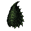 dark fantasy roguelite, single object centered, oversized hydra scale with wet reptilian texture and dark green-black layered surface, asymmetrical serrated silhouette, grotesque aquatic-organic trophy, faint toxic sheen across the edges, tactile monster 