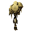 dark fantasy roguelite, single object centered, legendary ritual mace with massive pale gold head shaped like layered debt seals and crushing geometric weights, asymmetrical iconic silhouette, dark engraved steel handle wrapped in ceremonial cloth, subtle