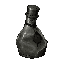 dark fantasy roguelite, single object centered, practical alchemical solvent in translucent ritual flask, murky gray liquid with subtle swirling particles, asymmetrical bottle silhouette, neutralizing consumable, dark wax seal and engraved metal stopper, 