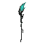 dark fantasy roguelite, single object centered, epic agile staff made from slender black wood wrapped in muted silver spirals, asymmetrical swift silhouette, teal lightning crystal at the tip emitting brief streak-like afterimages, tactile aged bark and c