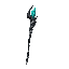 dark fantasy roguelite, single object centered, epic agile staff made from slender black wood wrapped in muted silver spirals, asymmetrical swift silhouette, teal lightning crystal at the tip emitting brief streak-like afterimages, tactile aged bark and c