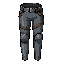 single leggings centered, layered leggings with split iron knee guards and leather straps, asymmetrical silhouette, cold gray palette