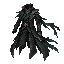 dark fantasy roguelite, single object centered, long flowing trench coat made from layered dark cloth with muted silver blade-like trims, asymmetrical agile silhouette, teal stitched fractures and torn scarf elements trailing like motion blur, epic assass