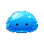 round blue jelly slime blob, two dot eyes, glossy blue gel, no legs no arms, not a skull, not a skeleton, not a generic demon,