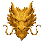 old gold dragon head, blind scarred eye, long whiskers, not a skull, not a skeleton, not a generic demon