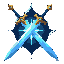 legendary holy sword, shining silver blade with golden crossguard, faint blue sacred glow, pristine but ancient look, dark fantasy soulslike roguelike item icon, centered, high contrast, clear silhouette, transparent background, sharp pixels, no blur, no 