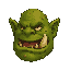 ogre head, wide mouth, single tusk, warty green skin, not a skull, not a skeleton, not a generic demon