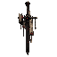 dark fantasy roguelite, single object centered, legendary ritual sword fused with forbidden codex fragments, straight dark steel blade inscribed with glowing crimson glyphs and layered parchment-like metal plates, asymmetrical occult silhouette, eye motif
