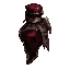 dark fantasy roguelite, single object centered, ritual glass vial filled with thick dark bat blood, deep crimson liquid with faint purple sheen, sealed using cracked wax and worn cloth strips, uncommon alchemical-organic trophy, asymmetrical bottle silhou