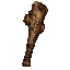 dark fantasy roguelite, single object centered, crude wooden club made from heavy knotted timber with rough bark texture and primitive leather grip, asymmetrical impact-focused silhouette, common survival weapon, visible cracks and dried stains across the
