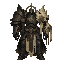 dark fantasy roguelite, single object centered, legendary ritual plate armor with massive asymmetrical silhouette, dark engraved steel fused with pale gold oath seals and cracked bone reinforcements, layered brutalist plates with worn ceremonial cloth han