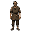 tower peasant man: sun-weathered face, patched tunic, simple rope belt, calloused hands, fear and superstition in eyes, earthy browns and ash grey, someone sent up the stairs not chosen, single hero centered, front or 3/4 view, limited palette, dither sha