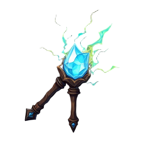 arcane scepter - arcane scepter crackling with unstable magic, ancient wood and crystal core, dark fantasy soulslike icon, high contrast, mystical glow, centered.