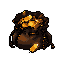 dark fantasy roguelite, leather coin pouch overflowing with gold coins, one coin mid-spill with glint, reward and bounty mood, amber gold on dark leather brown, single object centered, thick white outer outline sticker style, transparent background, dithe
