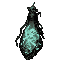 dark fantasy roguelite, single object centered, cursed vial containing swirling lich essence, pale spectral energy trapped inside cracked organic glass, faint skull-like shapes emerging from the mist, asymmetrical occult silhouette, rare necromantic consu