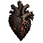 dark fantasy roguelite, single object centered, epic petrified heart relic partially transformed into black stone and fossilized flesh, asymmetrical silhouette with cracked mineral veins and faint internal ember glow, ritual corruption aesthetic, unsettli