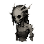 dark fantasy roguelite tower enemy, single monster bust centered, front or 3/4 view, high contrast, limited palette, dither shading, thick white outer outline sticker style, solid black background, no text, no ui frame, not photorealistic, not full body t