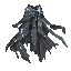 dark fantasy roguelite, single object centered, legendary flowing mantle woven from ash-gray ritual cloth and pale silver thread, asymmetrical transcendent silhouette, muted teal cold-light fractures moving across the fabric like frozen motion trails, lay